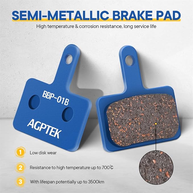 AGPTEK Bike Brake Pads, High-Performance Brake Pads, Disc Brake Pads & Spring (Semi-Metallic&Resin) for Mountain Bike Disc Brakes,Bike Pads Compatible with TRP Tektro Shimano Deore Br