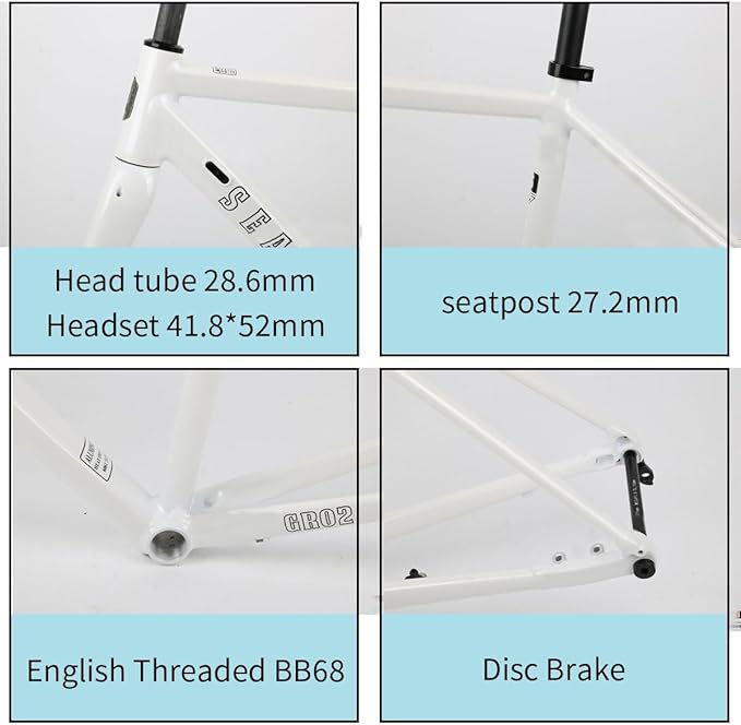 Gravel Road Bike Frameset 700C Aluminum Alloy Disc Brake Frame 44/47/50/53/56cm Carbon Fiber Fork Thru-Axle F100*12mm R142*12mm Internal Routing