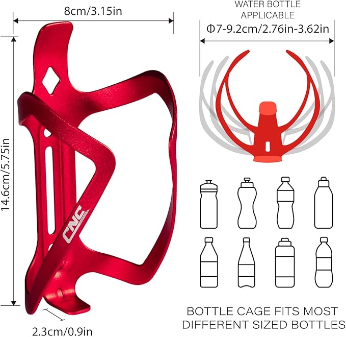 CNC Bike Water Bottle Holder, 2-Pack Bicycle Water Bottle Cage for Road Bike/Mountain Bike，red