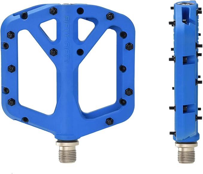FIFTY-FIFTY Mountain Bike Pedals, Non-Slip MTB Nylon Composite, 9/16" Bicycle Pedals, Lightweight and Wide Flat Platform