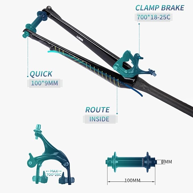 700C Full Carbon Fiber Road Bikes Fork QR 9X100mm Disc Brake Hard Forks 1 1/2" Tapered Tube Threadless Front Fork