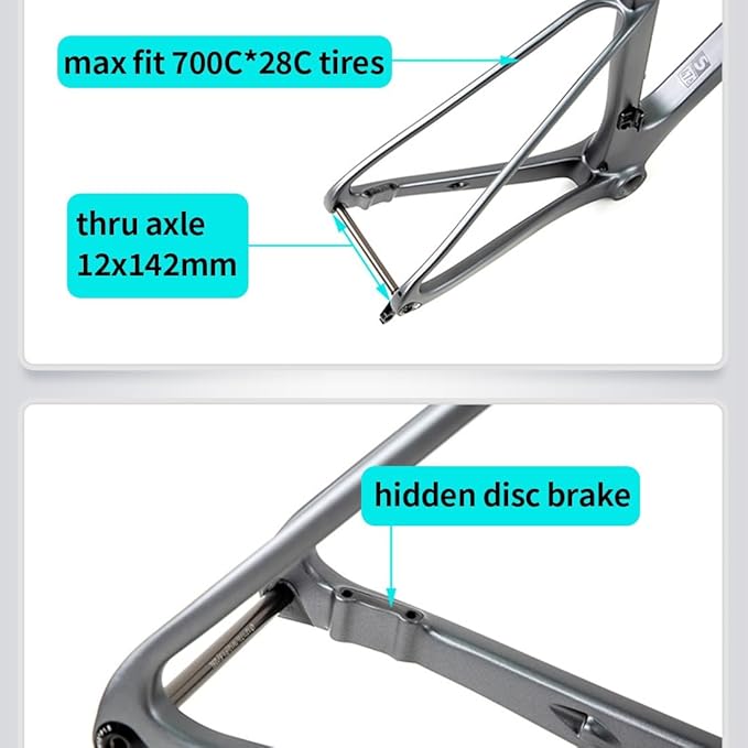 Carbon Road Bike Frameset 700C Breaking Wind Racing Bike Frame 44/47/50/53/56cm Disc Brake Frame Thru Axle 12 * 100/12 * 142mm Lightweight