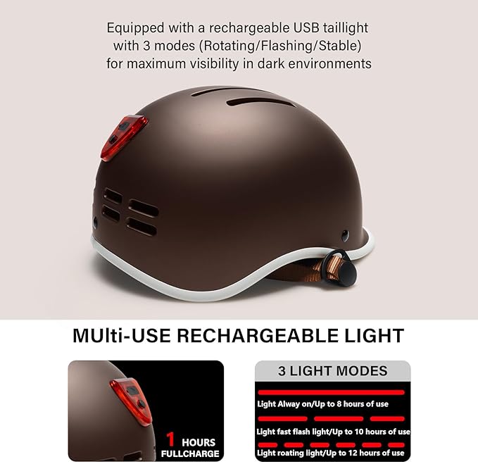 Exclusky Bike Helmet for Adults,Adjustable Cycling Helmet for Men & Women Safety Certified Bicycle Helmet for Commuting, Road Biking, Skating with USB Rechargeable Rear Light