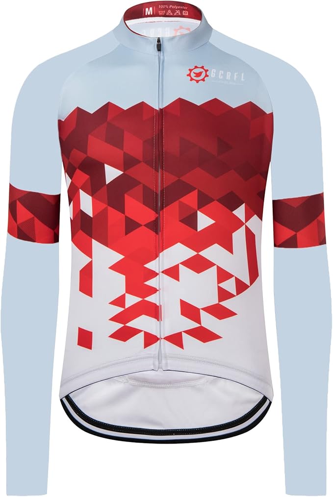 GCRFL Men's Cycling Jersey Long Sleeve Biking Shirt with 3+1 Zipper Pocket Breathable Quick Dry Bicycle Jersey
