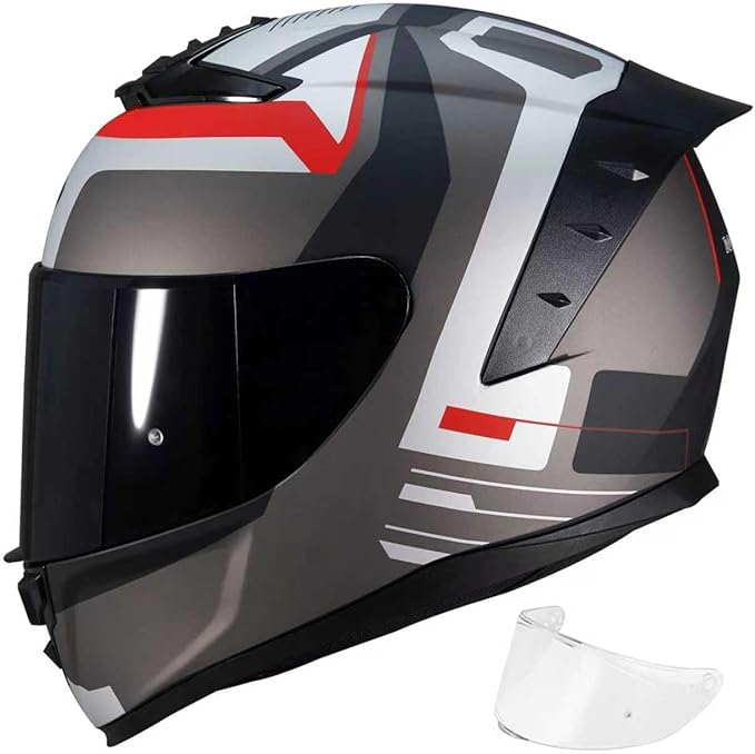 Full Face Motorcycle Helmet,Helmets for Adults Motorcycle, MG611 Motorbike Racing Street Bike Helmets with Black Visor for Men Women,DOT Approved (Matte Gray Cloud, XXL)
