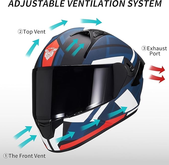 VCOROS Full Face Dual Visor Motorcycle Helmet for Adults Motorbike Street Bike Racing Helmets X9 DOT Approved with Black Visor