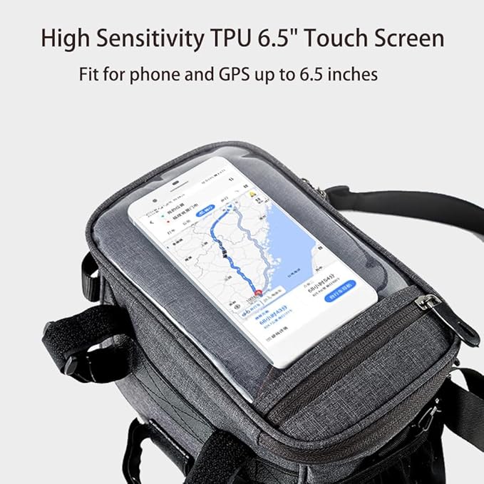 Handlebar Bag With 6.5" Phone Holder - Bicycle Front Shoulder Bag, Bike Basket Storage With Detachable Strap for MTB Road Bike