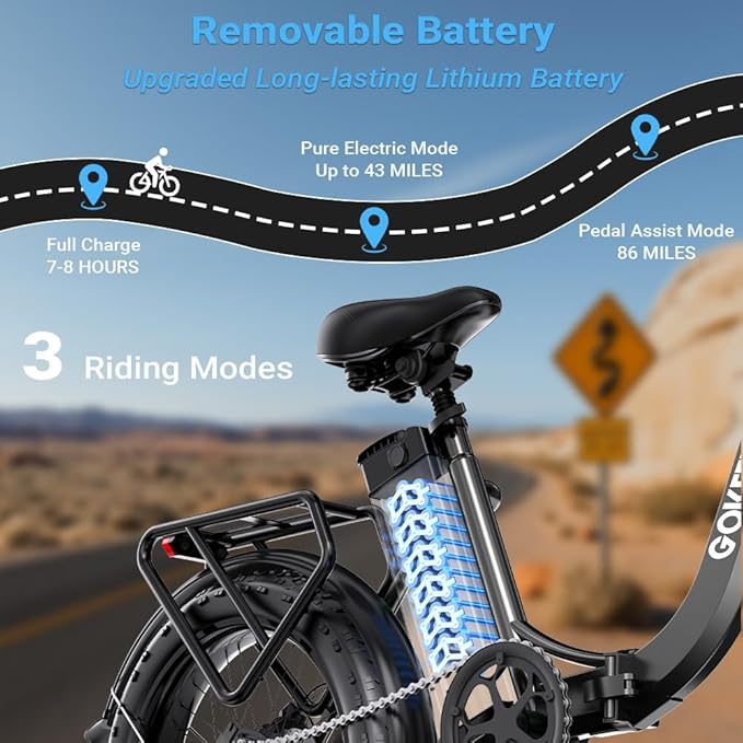 1300W/1800W Folding Electric Bike for Adults, 75-86 Miles PAS Range, 52V 13Ah/18.2Ah Removable Battery, 20" Fat Tire Electric Bicycle, 20MPH 7-Speed Commuter Ebike, Max 330LBS, UL2849 Certified