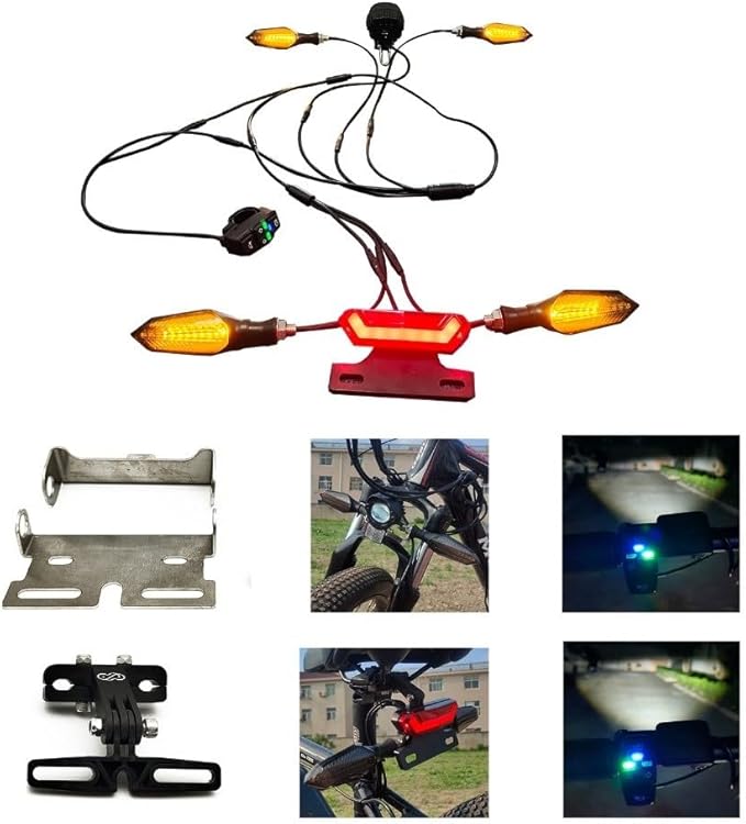 Electric Bike Tricycle Light Kit With Front Headlight Rear Brake Light Turn Signal Compatible With 36V 48V 52V E-Bike System Waterproof Easy Installation