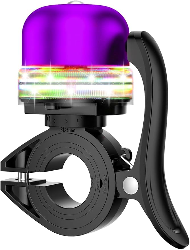 Bike Bell for Kids & Adults, Light up Bike Accessories Adjustable with Ferrules Fit for 0.74-1.25in(19-31.8mm) Bicycle Handlebars, Aluminum Made & Crisp Sound for Mountain Dirt Road Bike Ebike