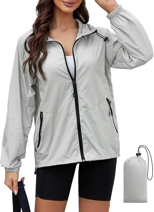 PITINAN Lightweight Rain Jacket Women Packable Wind Breaker Light Rain Jacket Women Waterproof Travel Raincoat S-XXL