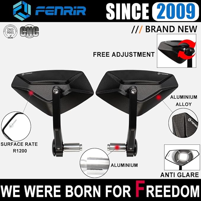 FENRIR Motorcycle Handlebar Bar End Mirror CNC Aluminum Black Cafe Racer Anti-vibration Anti-glare Large field of view universal 7/8" 22MM For Sport Naked Street Bike Cruiser Scooter