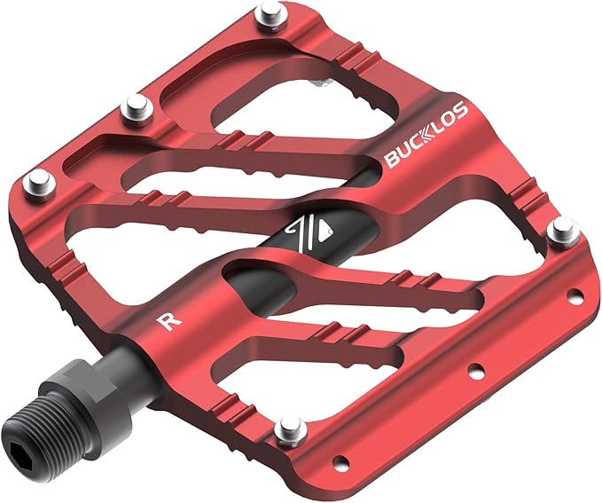 BUCKLOS MTB Flat Pedals Mountain Bike Pedals, 3 Bearings CNC Adult Road Bike Pedals, Bicycle Platform Aluminum Alloy Non-Slip Pedal for Gravel Bike/BMX 9/16"(Black)