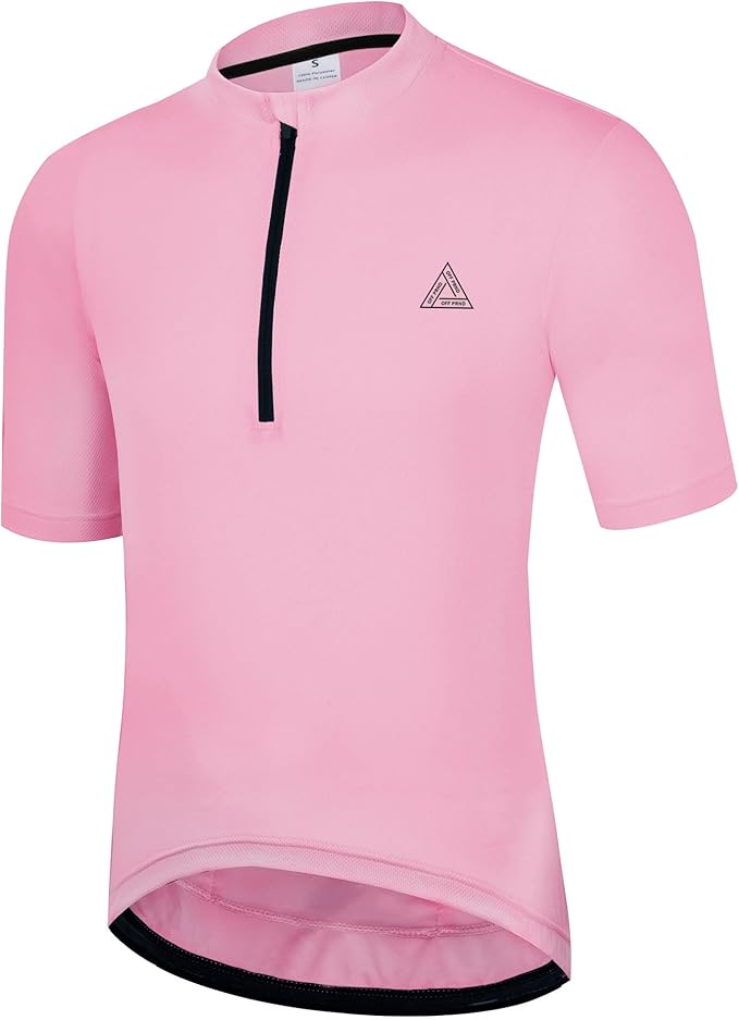 Men's Cycling Jersey Short Sleeves Bike Jersey 1/3 Zipper Solid Color Club Fit, Biking Cycling Shirt Zipper Pocket