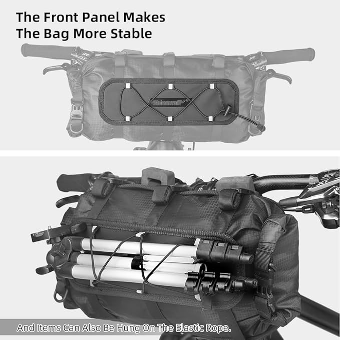Rhinowalk Waterproof Handlebar Bag 12L, Roll-Top Bikepacking Dry Bag with Front Panel & Removable Harness, Shoulder Strap Included (Type 9300)