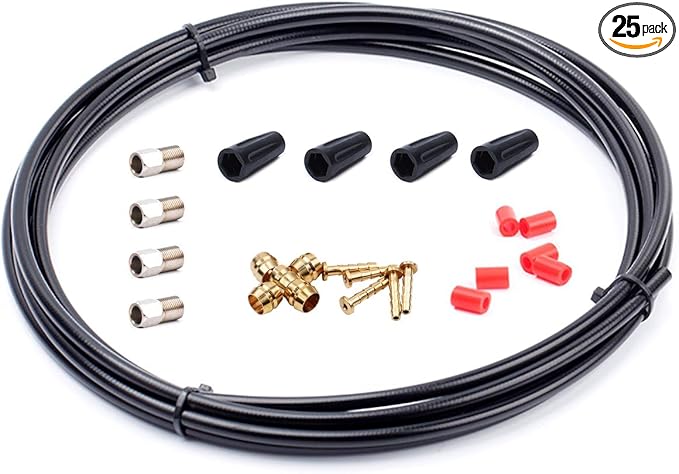 Farbetter 2500mm Bicycle Hydraulic Disc Brake Hose Complete Kit for Shimano BH59 System Included 4PCS Lever Covers, 4PCS Compression Nuts, 6PCS Protective sleeves, 5PCS Oliver and 5PCS Inserts (Black)