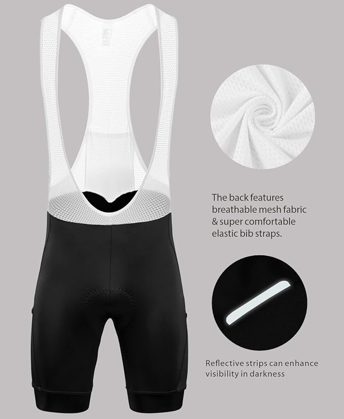 qualidyne Cycling Bibs Men, 4D Padded Road Bike Bib Shorts with Pockets, Biking Bicycle Shorts UPF50+