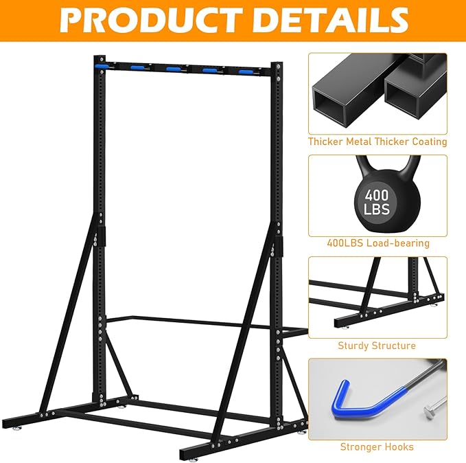 LAJIAOZ Indoor Bike Rack for Garage 5 Bike Storage Stand, Freestanding Vertical Bicycle Rack with Adjustable Hooks, Heavy Duty Steel Garage Bike Organizer for Road Mountain Hybrid Bikes, Black