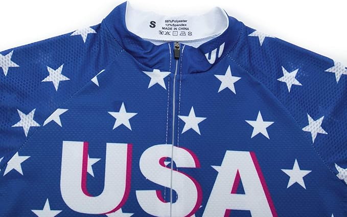Lo.gas USA Cycling Jersey Men Short Sleeve Bike Biking Shirts American Flag Road Bicycle Clothing Full Zip with Pockets