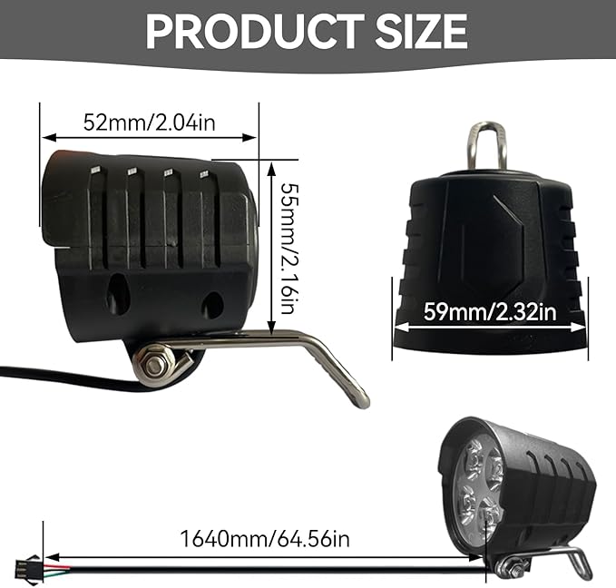 Ebike Headlight and Tail Light Sets, Ebike Light Kit Front Rear Warning Lights with Turning Light, Brake Light, Horn for Riding Cycling