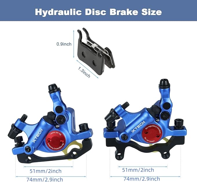 HB-100 Line Pulling Hydraulic Disc Brake Calipers，Mechanical Disc Brakes for MTB, Mountain Bike, E-bike and Electric Bike 2PCS Front/Rear Black/Red/Gold (Blue)