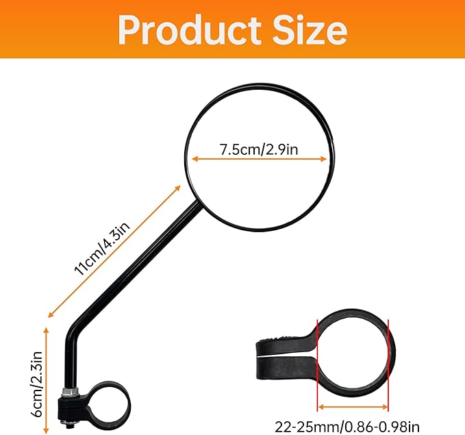 Bike Mirrors for Handlebar Mount, 2 PCS Bicycle Rear View Mirror, HD Glass Bike Rear View Mirrors, Bicycle Mirrors for E-bike, Mountain Bike, City Bikes & Scooter (Left&Right 0.87-0.98")