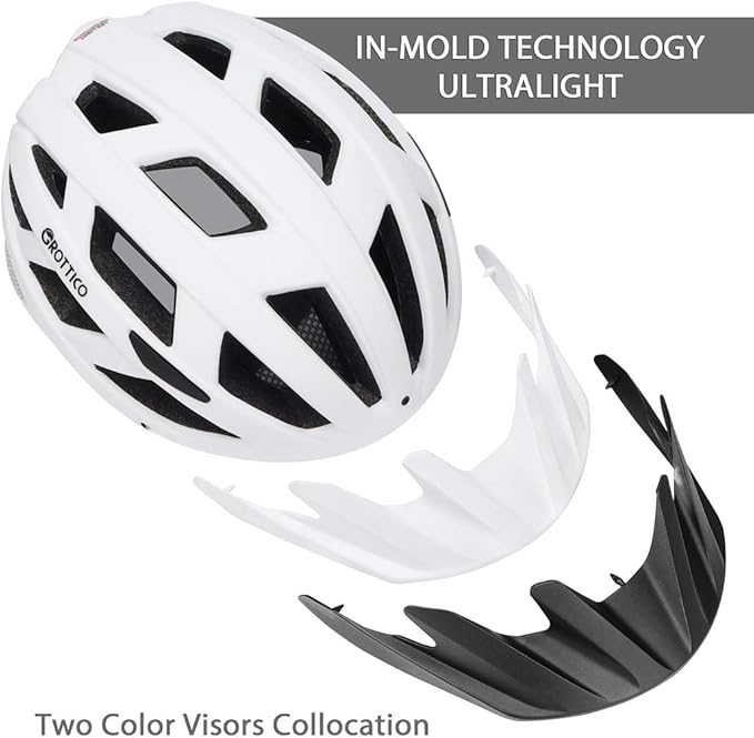 Adult-Men-Women Bike Helmet with Light - Mountain Road Bicycle Helmet with Replacement Pads & Detachable Visor
