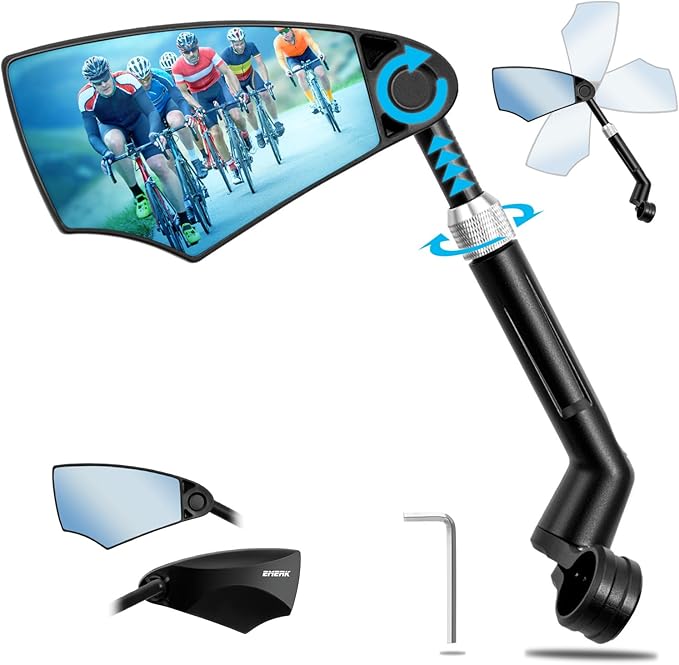 EMERK Anti-Glare Handlebar Bike Mirror: Bike Rear View Mirror With Retractable & 360°Adjustable Lens, HD Blast-Resistant Bicycle Mirror For 20-23mm Handlebar (Left)