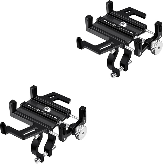 NineLeaf 2PK Bike Phone Mount Holder, Aluminum Motorcycle Phone Mount, Handlebar Mount Phone Holder 90°180°270°360°Rotating for Exercise Bike Ebike Scooter Camera Friendly Suitable for2.2-3.7" Phones