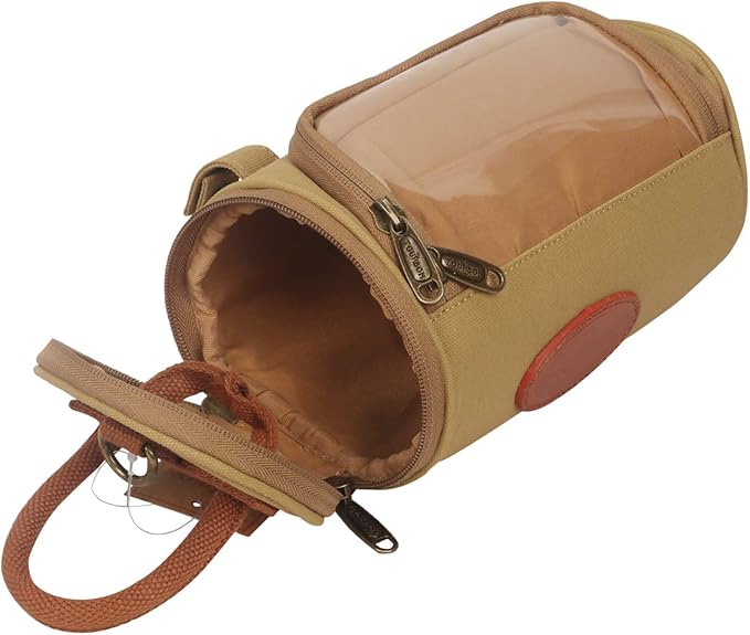 TOURBON Waxed Canvas Bicycle Top Tube Bag Bike Handlebar Basket (Khaki with phone holder)