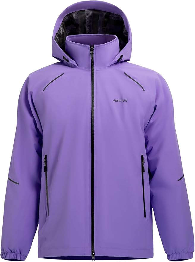 Men's Rain Jacket Waterproof Windproof Breathable for Hiking Cycling Commuting with Hood & Pockets