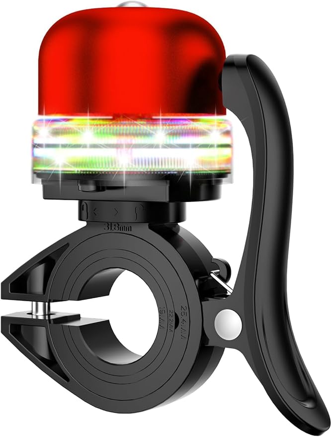 Bike Bell for Kids & Adults, Light up Bike Accessories Adjustable with Ferrules Fit for 0.74-1.25in(19-31.8mm) Bicycle Handlebars, Aluminum Made & Crisp Sound for Mountain Dirt Road Bike Ebike