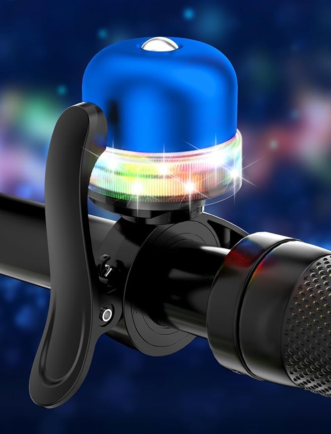 Bike Bell for Kids & Adults, Light up Bike Accessories Adjustable with Ferrules Fit for 0.74-1.25in(19-31.8mm) Bicycle Handlebars, Aluminum Made & Crisp Sound for Mountain Dirt Road Bike Ebike
