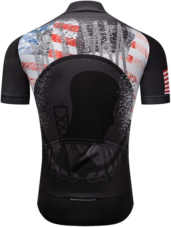 Cycling Jersey Short Sleeve USA Style Bike Tops with Pocket Reflective Stripe