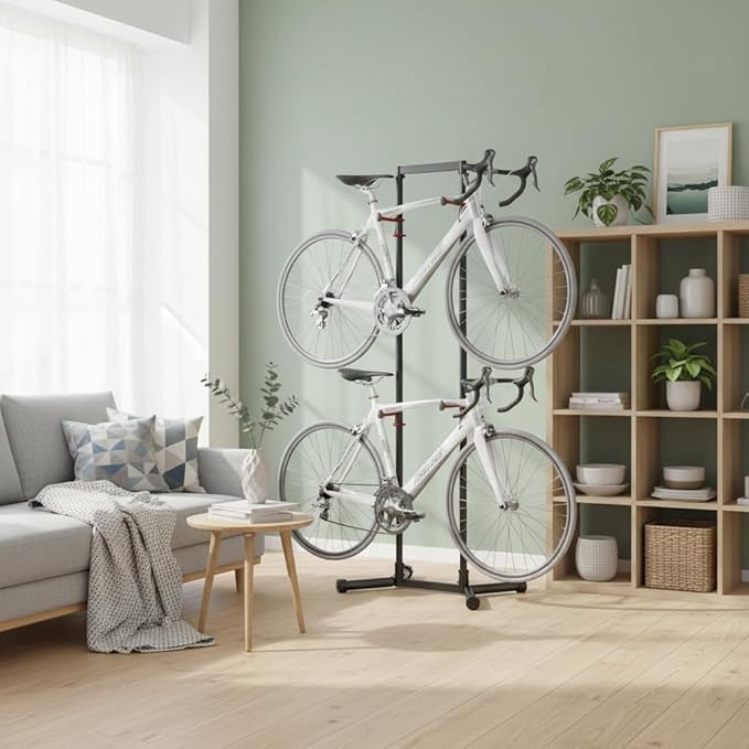 teraysun 4 Bike Horizontal Storage Rack, Heavy Duty No-Drill Indoor Garage Bike Organizer, 154 lbs Capacity for Mountain, Road & Hybrid Bikes
