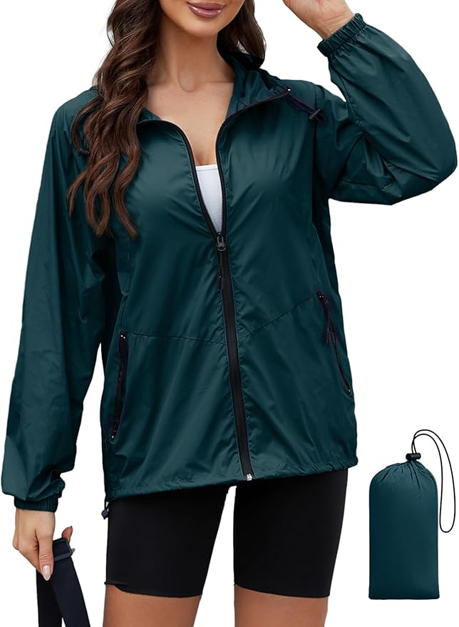 Packable Rain Jacket Women Waterproof Lightweight Jacket With Hood Womens Windbreaker Jacket S-XXL