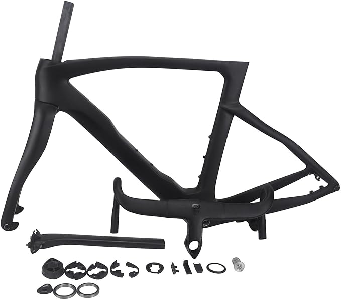 Full Carbon Fiber 700C Road Bike Frameset with Fork and Handlebar 43/46.5/50/51.5/53/54/55/56cm Bike Frame Disc Brake Thru Axle F12x100mm/R12x142mm