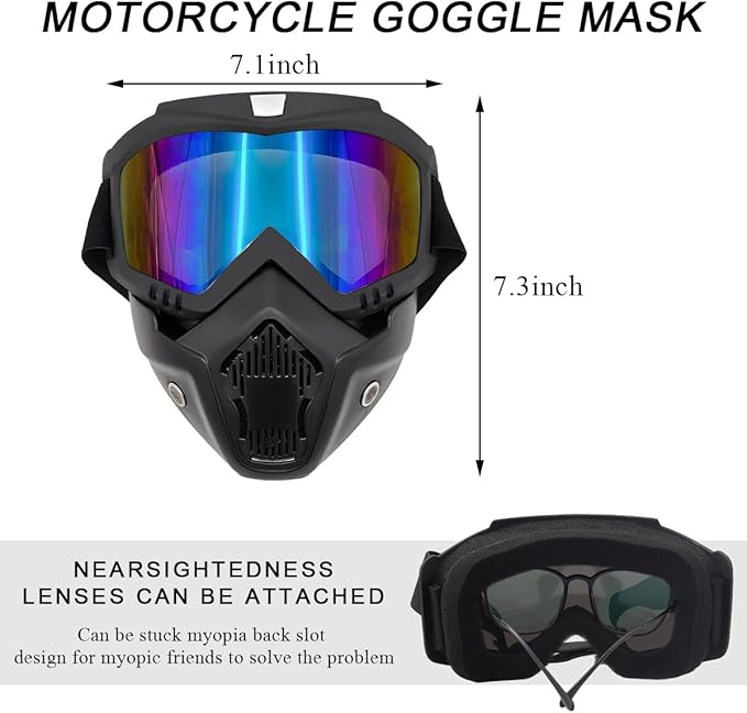 Motorcycle Helmet Goggles, Fog-Proof Goggle Face Protection Mask, Riding Racing Goggles For Men Women (Colorful)