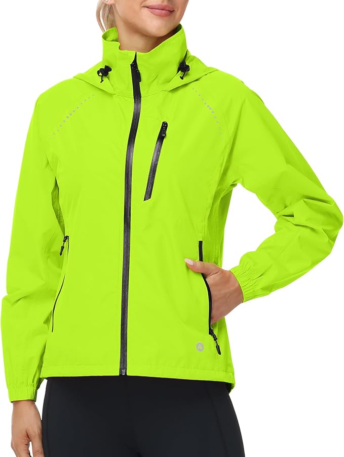 Nepest Womens Cycling Rain Jackets Lightweight Waterproof Biking Running Windbreaker UPF 50+ Reflective Packable Hooded