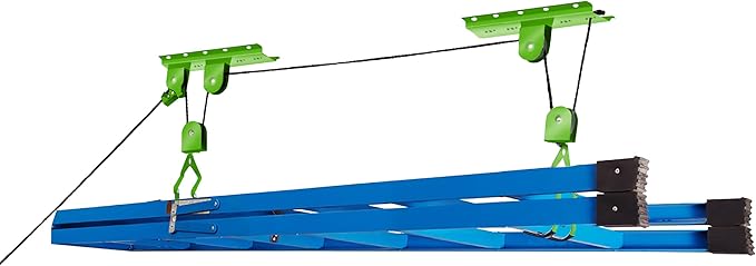 Bike Hanger Set - Set of 2 Overhead Pulley System Bike Hangers for Garage or Shed with 100lb Capacity for Bicycles or Ladders by Rad Sportz (Green)