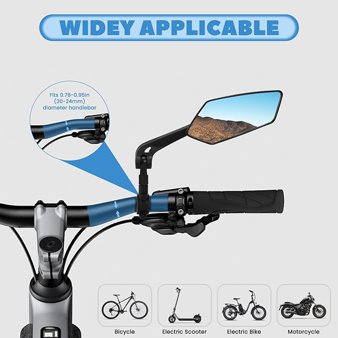 1 Pair Bike Mirror Handlebar Mount, Rear View Mirror for Mountain Road Dirt Bike Motorcycle Electric Scooter, Bicycle Bar End Rearview Mirrors E Ebike Side Mirror Accessories for Men Adult