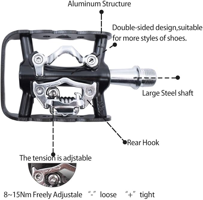 ZERAY Mountain Bike Pedals Sealed Clipless 9/16" Crank Compatible with SPD Cleats (Cleats Included)-Dual Platform Multi-Great for Road,Trekking,Touring,City Bike