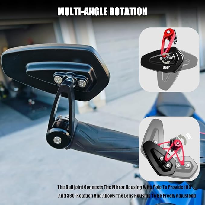 7/8" Motorcycle Mirrors - 22mm Bar End Rear View Mirrors Compatible with Most Yamaha, Kawasaki, Honda Grom, Ducati, Suzuki and More Bike Scooter Street Sport Cruisers