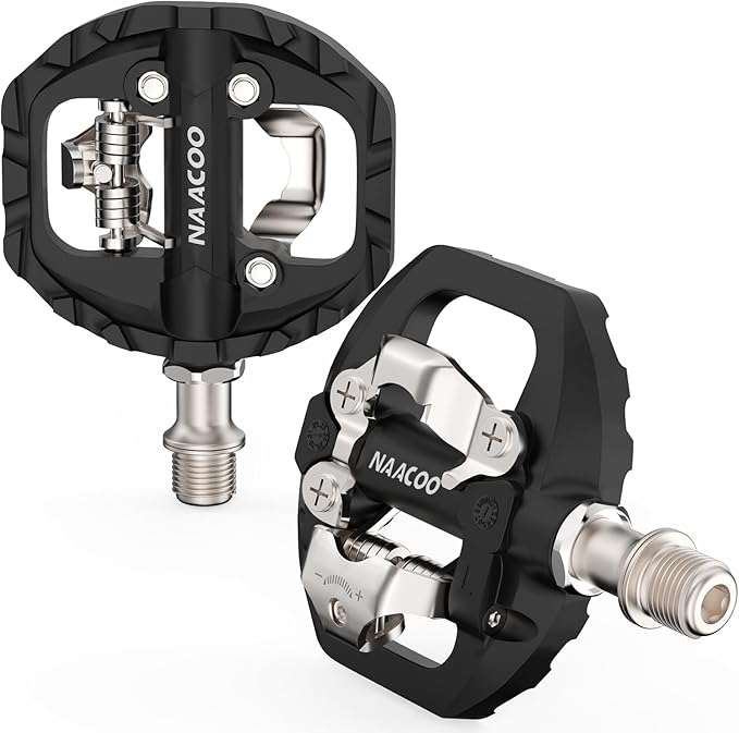 NAACOO Bike Pedals Dual Platform Compatible with Shimano SPD Mountain Clipless Pedals,3-Sealed Bearing Lightweight Bicycle Pedals for Outdoor Spin Exercise Peloton Fit Trekking Bike