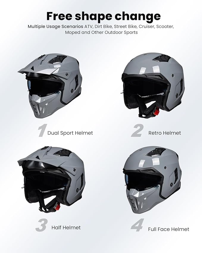 ILM Open Face Motorcycle 3/4 Half Helmet for Men and Women, Vintage Retro Helmet with Visor for Moped ATV Cruiser Scooter DOT Model Z302(Gray,Small)