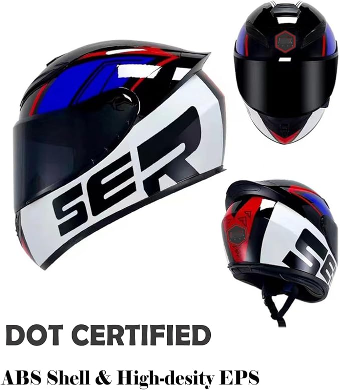 Full Face Motorcycle Helmet Racing Motocross Helmets with Pinlock Compatible Clear&Tinted Visors DOT Model Approved Street Bike Helmet