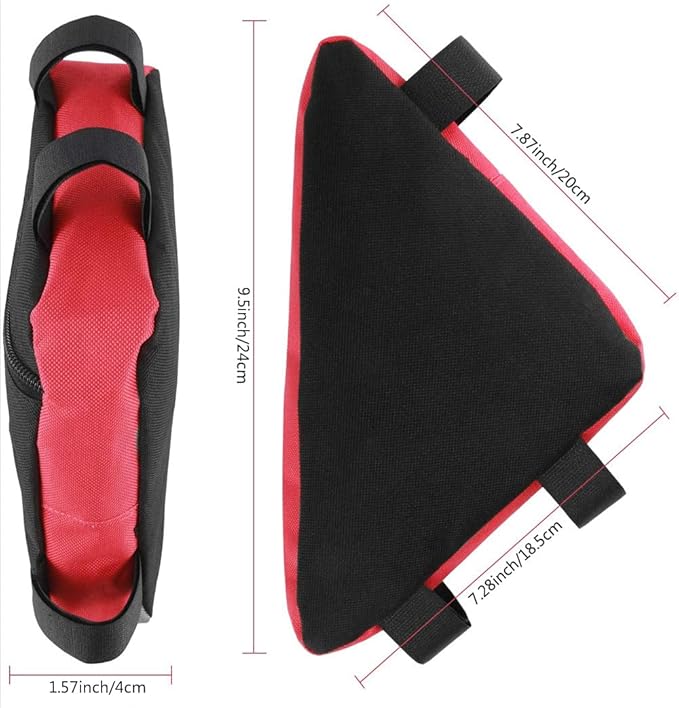QWEQWE Bike Triangle Frame Bag - Bike Bicycle Storage Top Tube Bag Pack Triangle Pouch Road Mountain Cycling Strap Saddle Bag for Road Bikes Mountain Commute Bikes, Black/Red