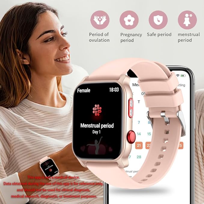 QTLLBT Smart Watch for Men Women, 1.83 inch Screen Compatible iOS Android IP68 Waterproof 100+ Sports Bluetooth Fitness Watch Sleep Heart Rate Monitor (Pink)