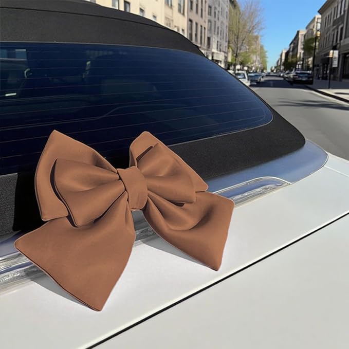 Motorbike Helmet Decor, Cute Fashion Large Bowknot Motorcycle Helmet Ornament, Automotive Exterior Rear Bumper Decoration for Girls Women, Universal for Truck Motorcycle Sedan (Coffee)