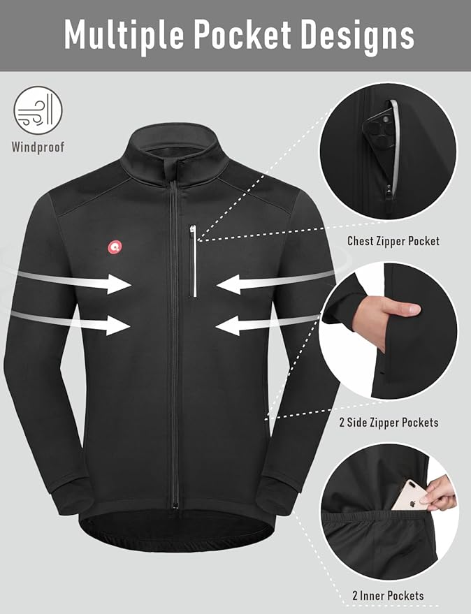 Przewalski Cycling Bike Jackets for Men Winter Thermal Running Jacket Windproof Breathable Reflective Softshell Windbreaker